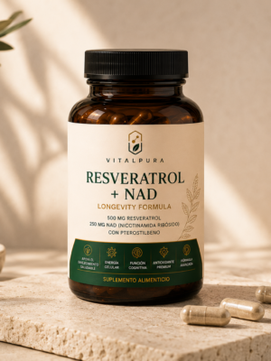 Resveratrol + NAD VitalPura suplemento alimenticio premium para bienestar y longevidad
