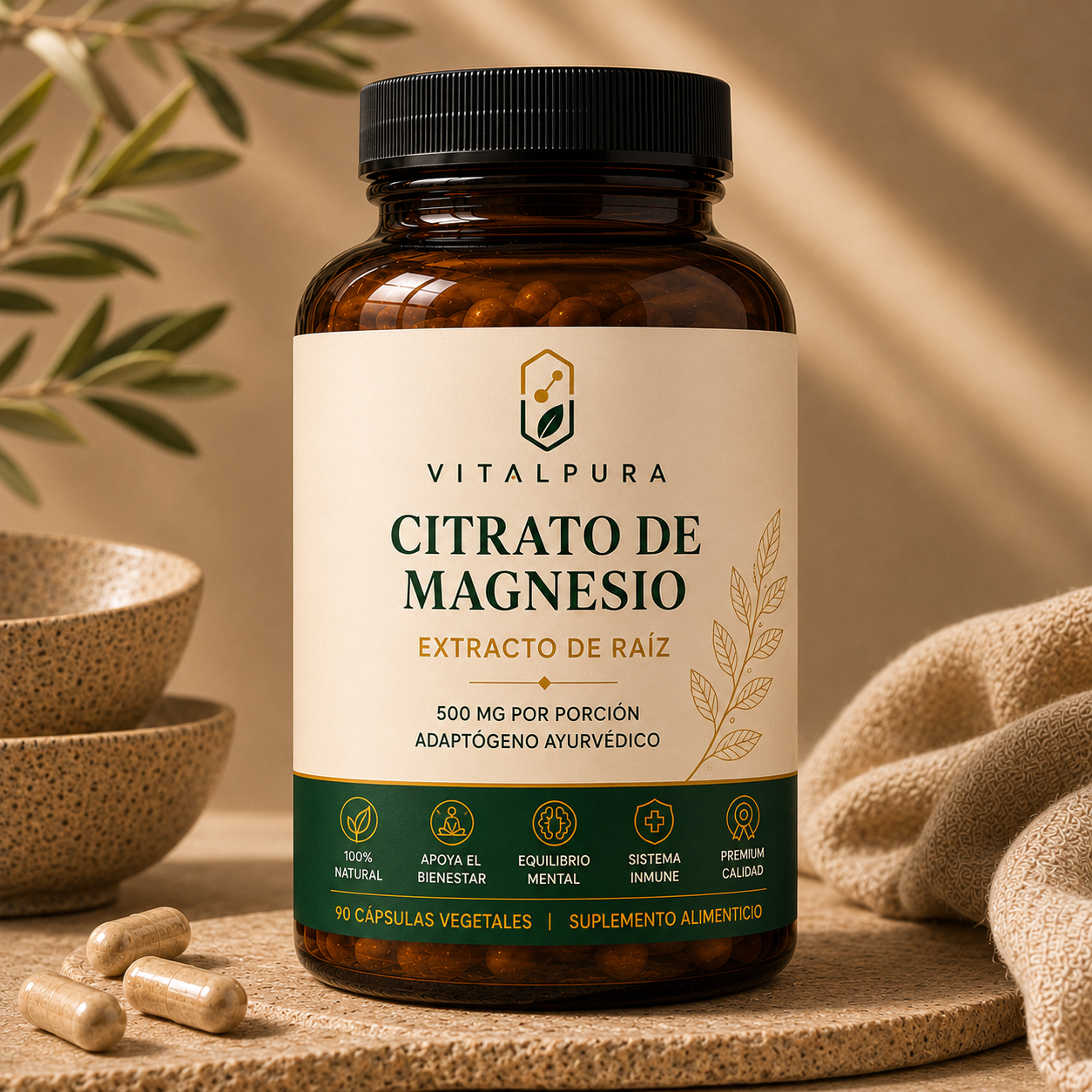 Citrato de Magnesio VitalPura suplemento alimenticio en cápsulas vegetales