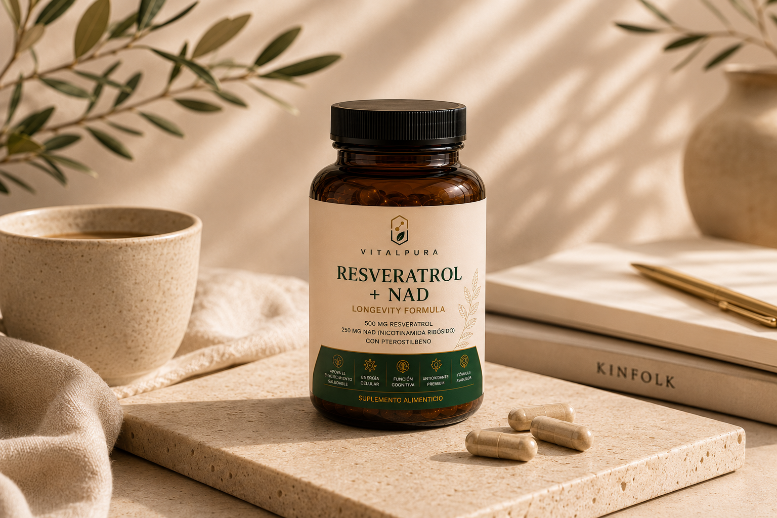Resveratrol + NAD VitalPura suplemento alimenticio premium para bienestar y longevidad