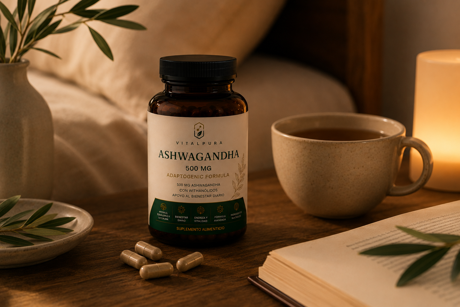 Ashwagandha VitalPura suplemento alimenticio premium para equilibrio y bienestar diario