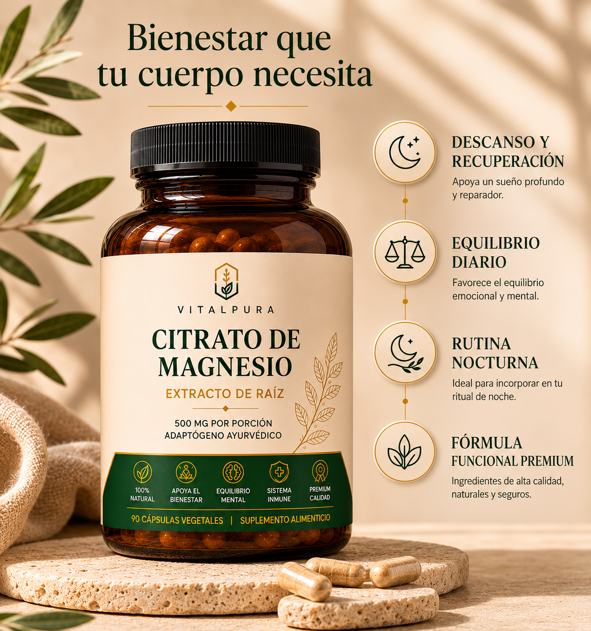 Citrato de Magnesio VitalPura con beneficios para bienestar, descanso y rutina diaria